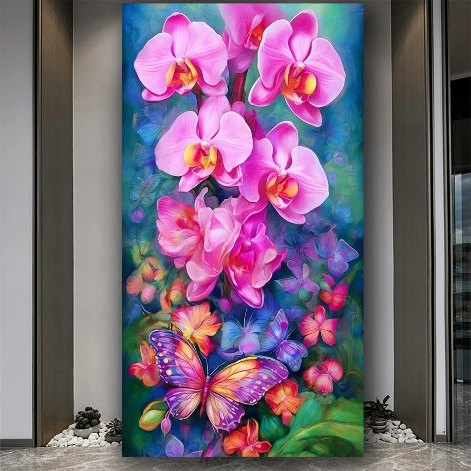 Pink orchid diy 5d Diamond Painting  Large Size Cross Stitch Kits Diamond Mosaic for Living Room Decor still life Flowers