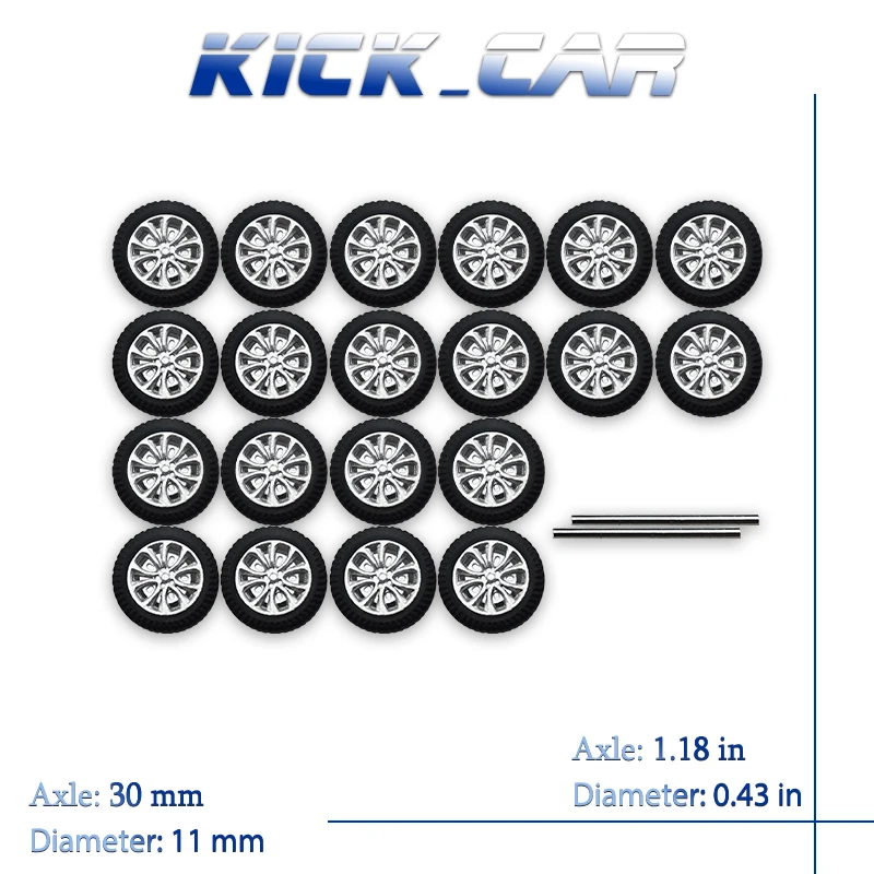 KicarMod ABS 1/64 Wheels with Rubber Tires 10 sets for 10 Model Cars Toy Wheels for Hot Wheels Hobby Detail-up Modified Parts