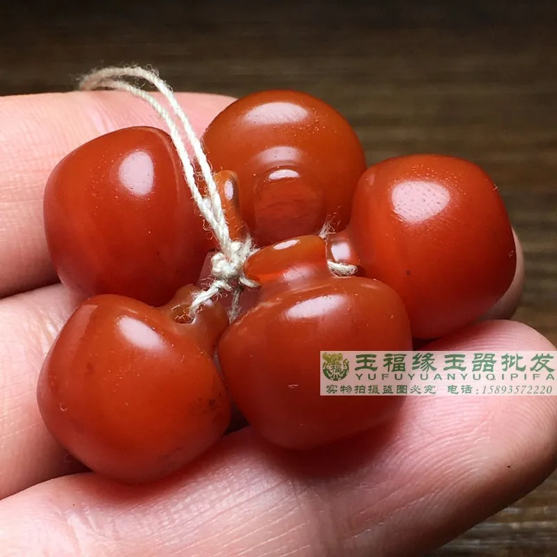 5pcs/lot Ming and Qing ancient jade old goods hat flower red agate apple bead button with front collection