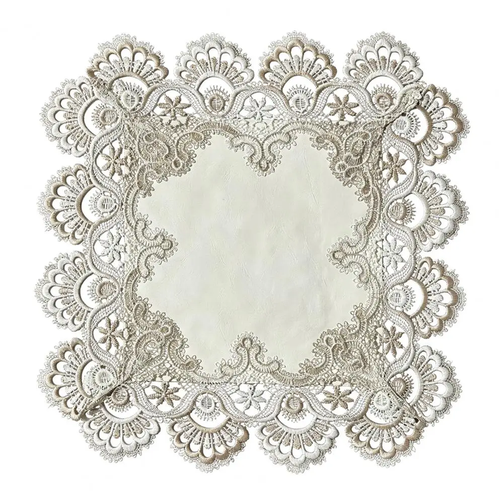 Square Lace Placemats Waterproof Table Covers Retro Lace Edge Square Placemat Waterproof Faux Leather Table Mat for Home