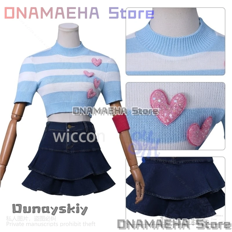 أنيمي فوز كلوب تأثيري بلوم زي جيراي كي الفتيات ريترو مخطط محبوك القلب جميل تي شيرتات قصيرة الاكمام فستان قصير كوس #2