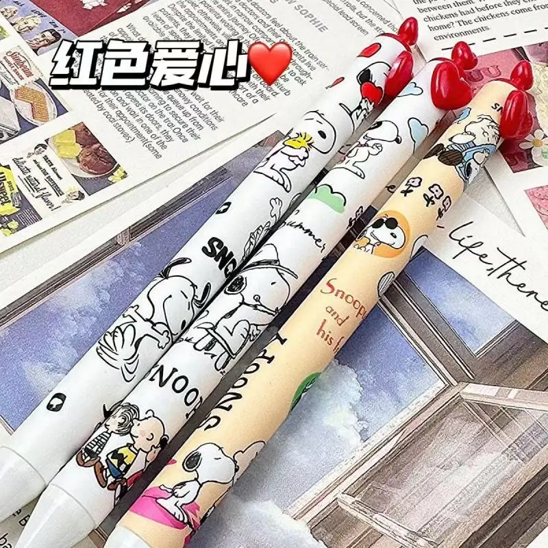 6 Pennen/doos Kawaii Snoopy Zwarte Gel Pen 0.5Mm Gebrekken Inkt Handtekening Pen Anime School Schrijven Leveringen Briefpapier kinderen Geschenken