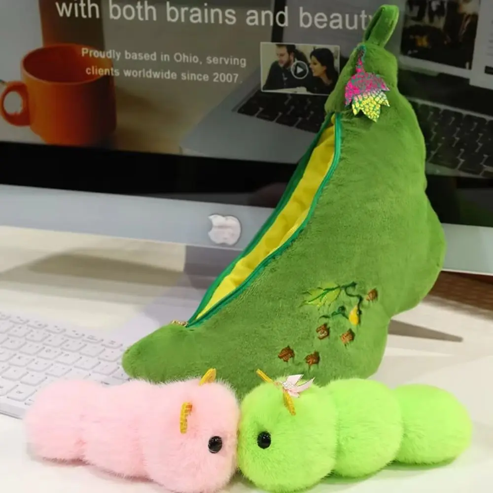 

Caterpillar Simulation Pea Pod Plush Doll Fluffy Lifelike Plants Green Soybeans Plush Keychain Cartoon 40cm