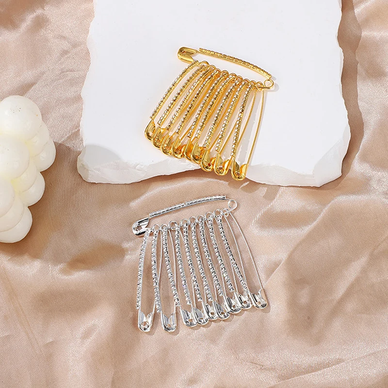 10/12Pcs Large Safety Pins 2 Inch Decorative Rhinestone Brooch Women Brooch Pins For Clothes Skirts Sweater Scarf Lapels Hat