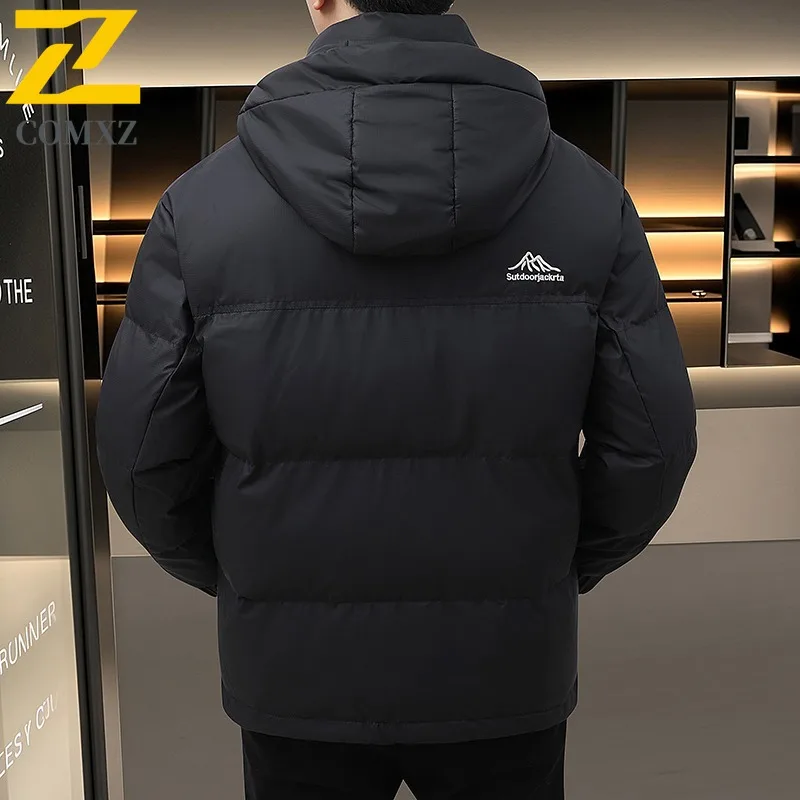 COMXZ Men Padded Jacket Blocking Color Fashion Short Trendy Lightweight Skiing Puffer Jacket Urban Versatile Casual Down Jacket