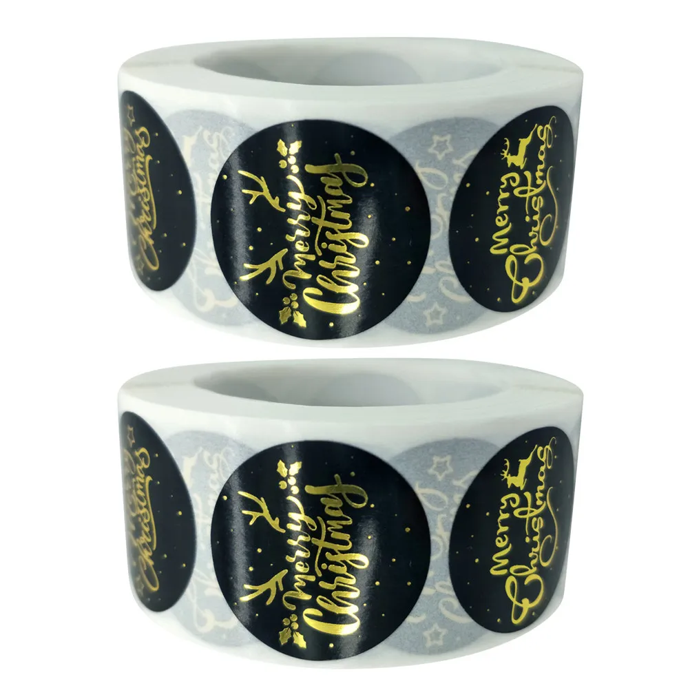 2 Rolls Christmas Gold Packing Bag Seal Stickers Removable No Residue Fun Festive Design for Gift Wrapping Treats Party Favors