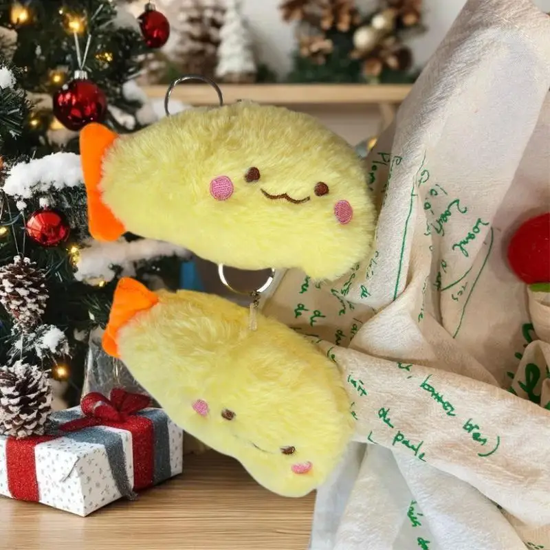 "Adorable porte-clés de poupée en peluche de crevettes et de poissons ; Parfait pour pendentif de sac, décoration de suspension de sac à dos