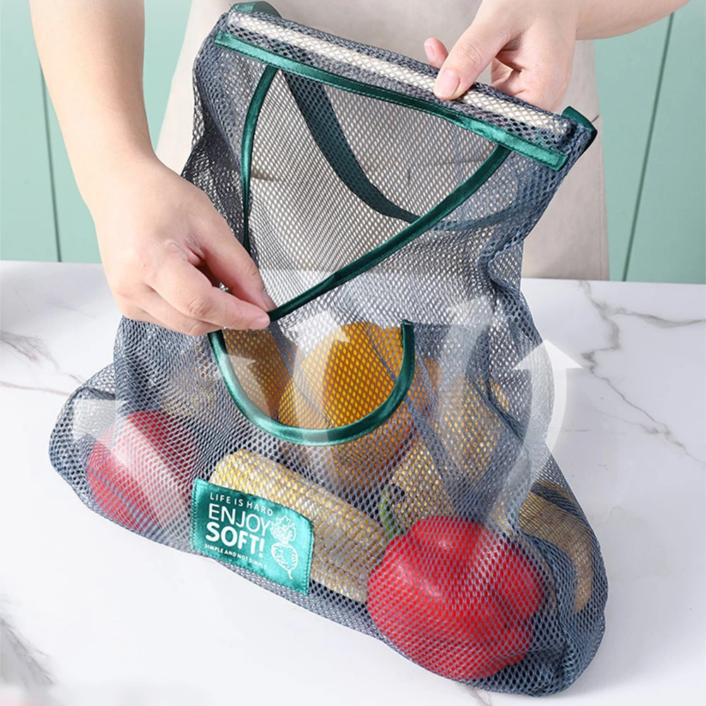 Reusable Storage Bags Kitchen Hanging Mesh Bag Home Fruit And Vegetable Storage Net Bag For Ginger Garlic Potatoes Onions hooks