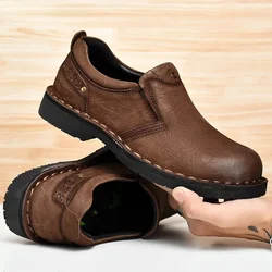 Vintage Loafers Men Genuine Leather Casual Shoes Mens Breathable Driving Flats Retro Fashion Sewing Men Leisure Shoes Sneakers