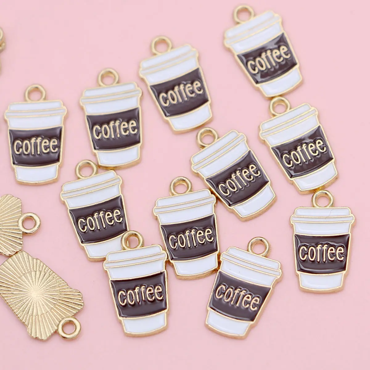 20pcs Enamel Coffee Cup Charms Gold Plated Coffee Pendants For Making Jewelry Creative Gift - 36