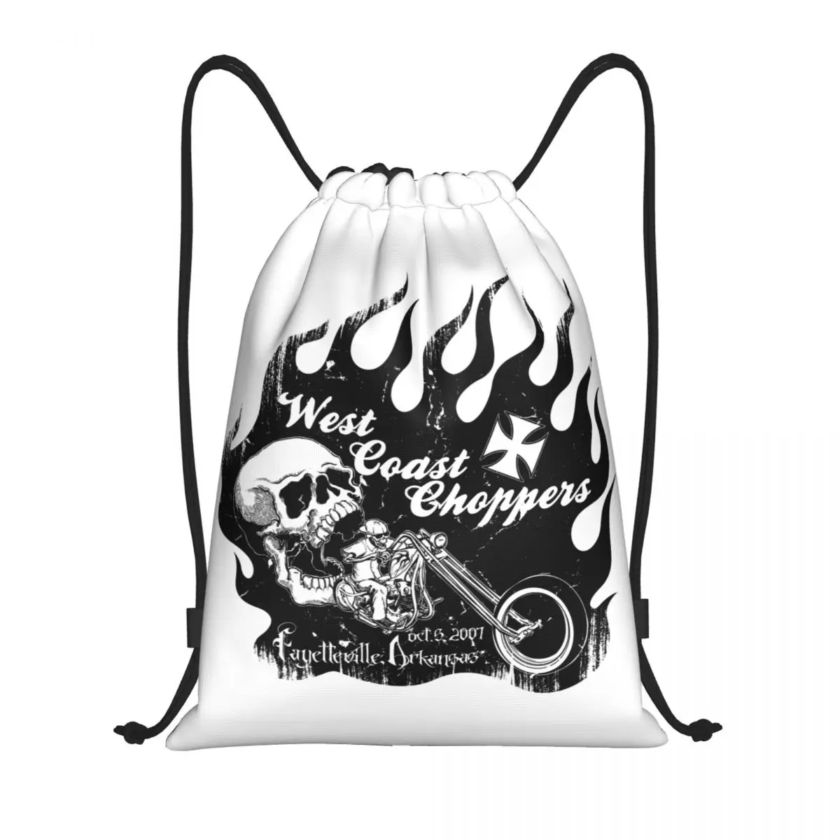 West Coast Iron Cross Skull Chopper Drawstring Bag Women Men Foldable Gym Sports Sackpack Training Storage Backpacks