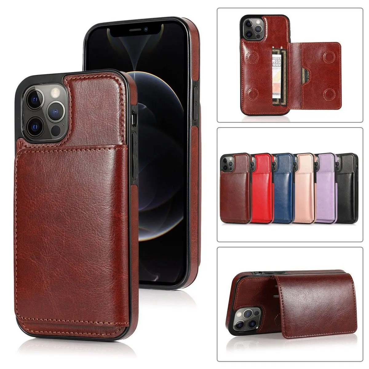 

New Advanced iPhone 15 Promax Phone Case 14 plus Crazy Horse Pattern Leather Case 13 pro max Fashion Card Holder Protective Case