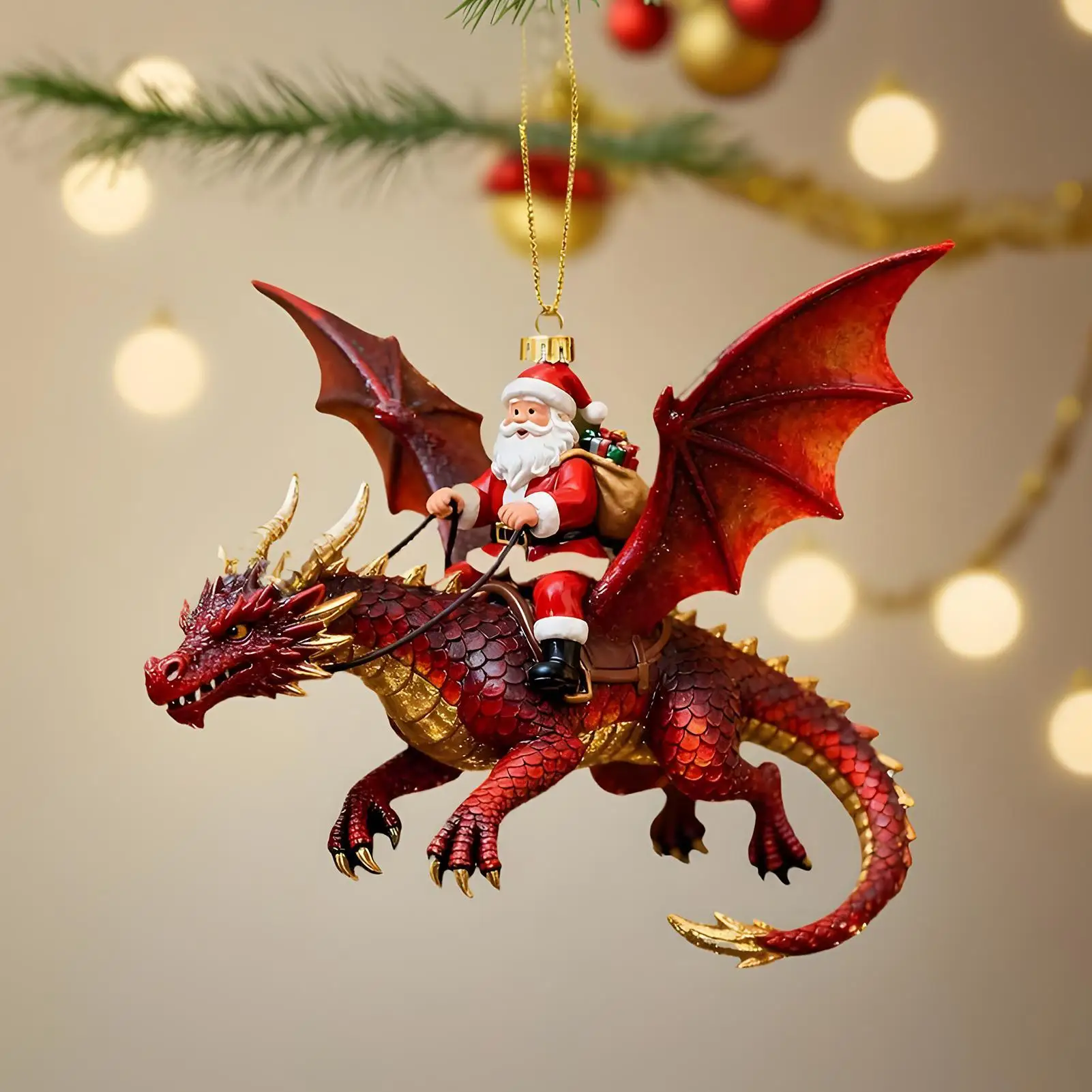 Fantasy Dragon Christmas Decoration Santa Riding 2D Acrylic Tree Ornament Holiday Hanging Gift  for Christmas Holiday Party Wall