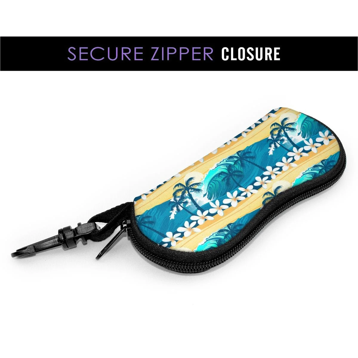 Waves Tropical Beach Pattern Sunglasses Soft Case For Women Men Large Zipper Eyeglass Hook Case