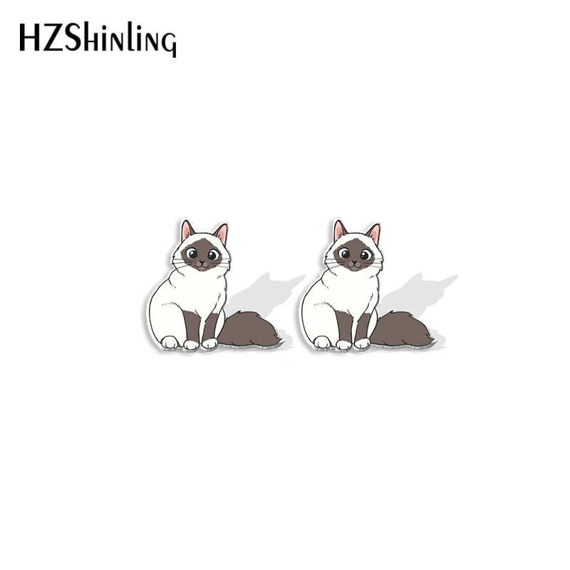 2022 New Birman Cat Stud Earring Animal Acrylic Resin Earrings Epoxy Handmade Jewelry Gifts Friends