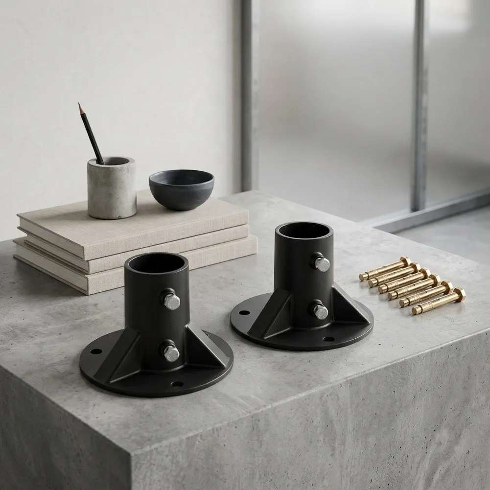 Black Steel Flange Bracket for Curtain Rod and Wardrobe Rod Wall Installation Compatible with 19/22/25/32mm Pipes
