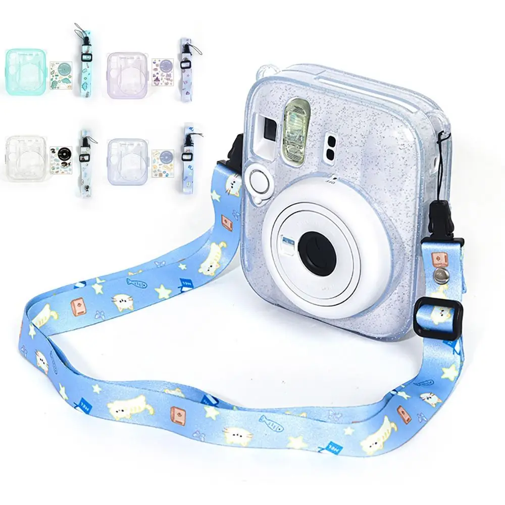 Translucent Glitter Instant Camera Case 3 in 1 with Cartoon Sticker Photo Storage Shell for Fujifilm Instax Mini 13