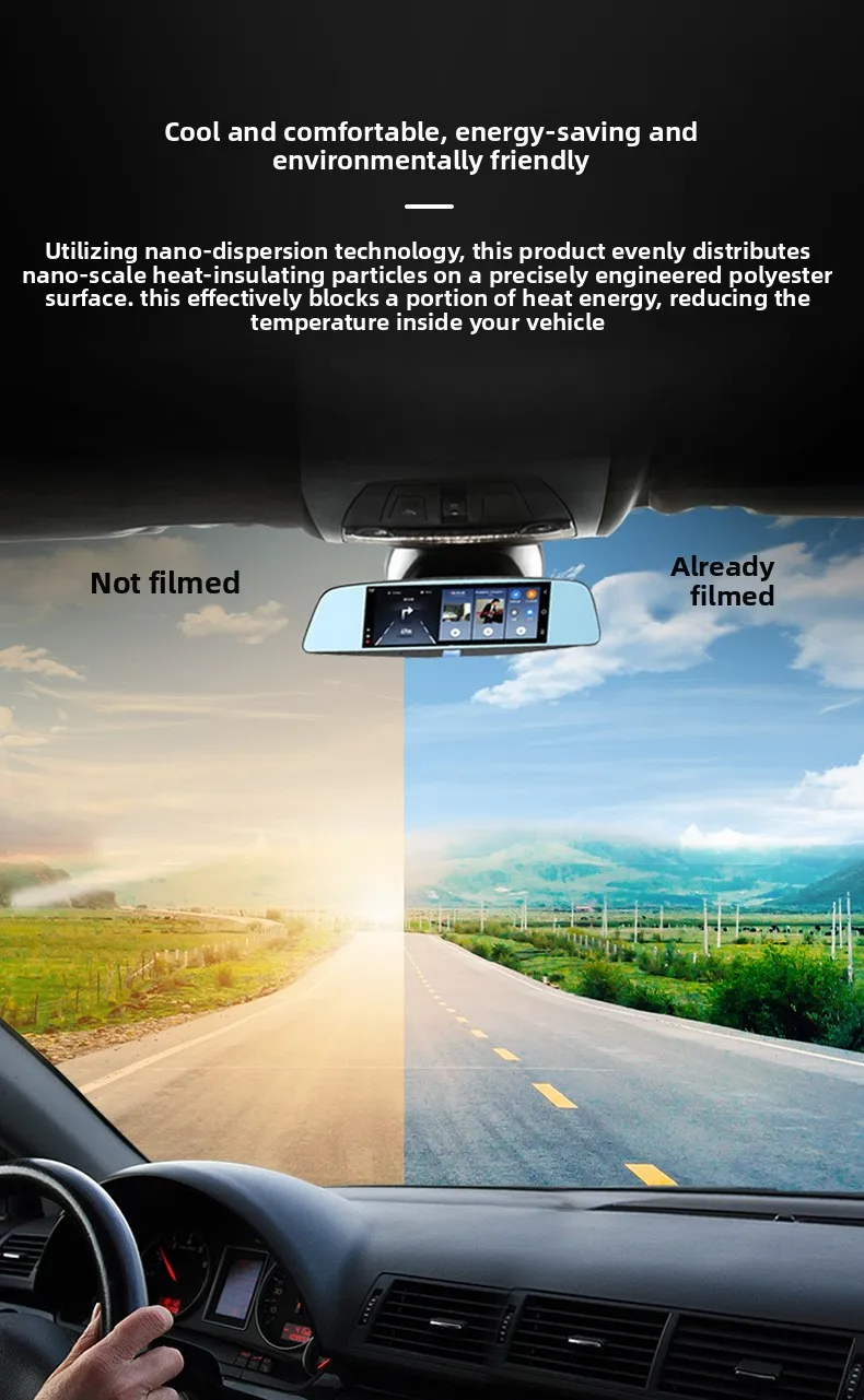 2025 HQ7595 عالية العزل نانو السيراميك الزجاج الأمامي فيلم 98% IR رفض 99% الأشعة فوق البنفسجية كتلة واضح السلامة السيارات نافذة تينت فيلم