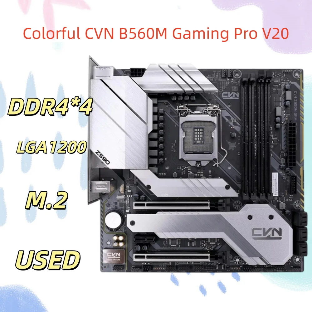 Colorful CVN B560M Gaming Pro V20 Motherboard Supports 10th/11th Gen Intel CPUs, DDR4 with four slots, and dual M.2 slots.