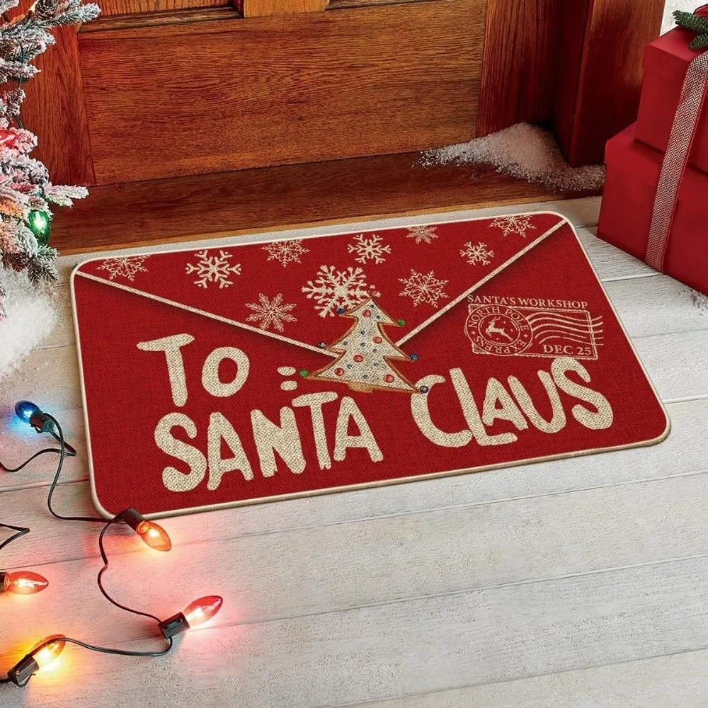 2D Flat Printed Christmas Floor Mat Santa Claus Velvet Christmas Rug Floor Mat Non-Slip Round Vortex Carpet Bathroom