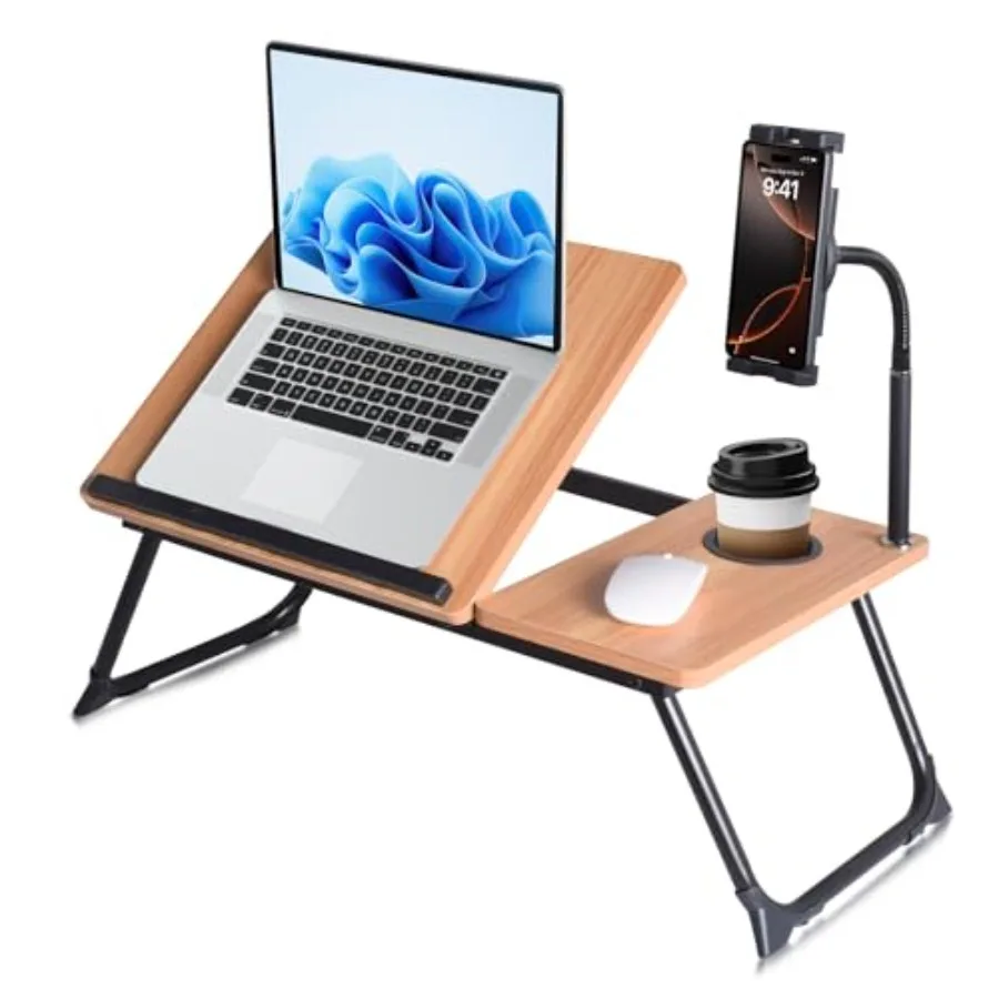 

Прикроватный столик для ноутбука с регулируемой подставкой для планшета, прочная металлическая рама, складной столик-поднос для ноутбука для взрослых