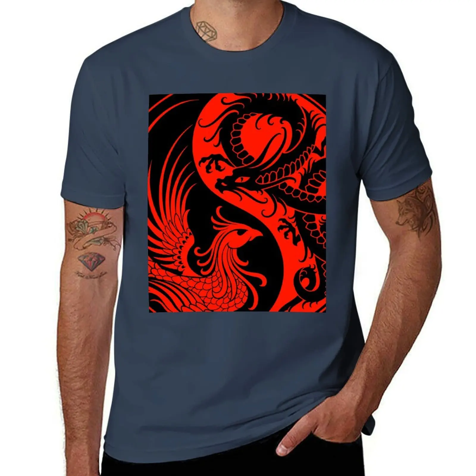 

Red and Black Dragon Phoenix Yin Yang T-Shirt t shirts for man pack white t shirt for man 100 percent cotton man tshirt T-Shirt