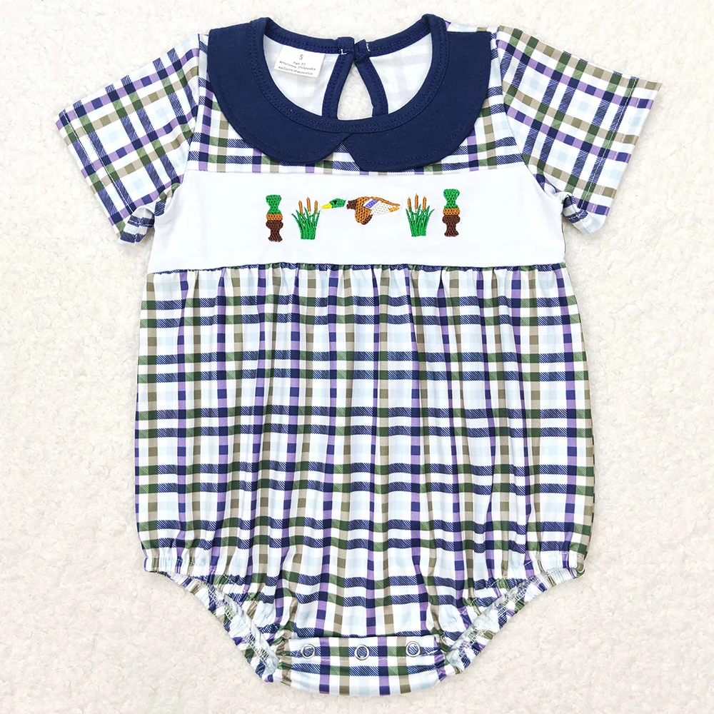 Wholesale Baby Boys Rompers Gingham Short Sleeve Ducks Cute Rompers Boutique Infant Baby Romper Girls Jumpsuits Boys Rompers New