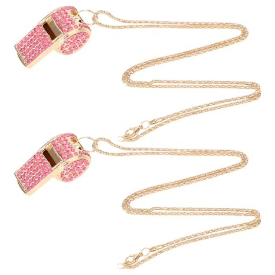 2개 블링 휘슬 메탈 크리스탈 라인스톤 휘슬 소리가 큰 선명한 소리 스포츠 휘슬 체인 랜야드 포함 선물 교사용