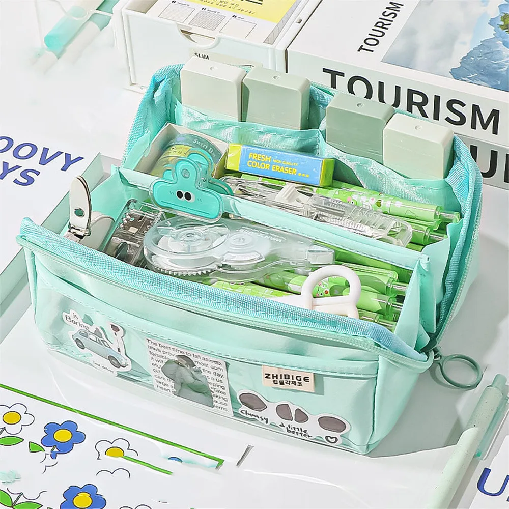 High Capacity Japanese Style Pencil Case Transparent Design Stationery Storage Bag Durable Fashion Simple Pencil Case Necessary