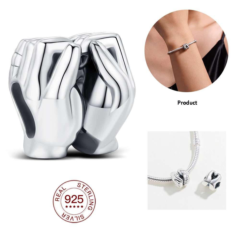 New 925 Sterling Silver Charm Love Beads Holding Hand Charm Jewelry Making Original Bracelet Lady Valentine Fashion Jewelry Gift