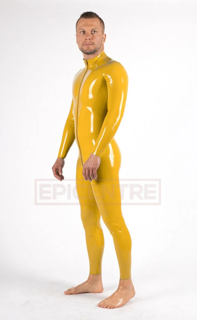 Latex gummi rubber catsuit overall ganzanzug cosplay game bodysuit jumpsuit Yellow Suit