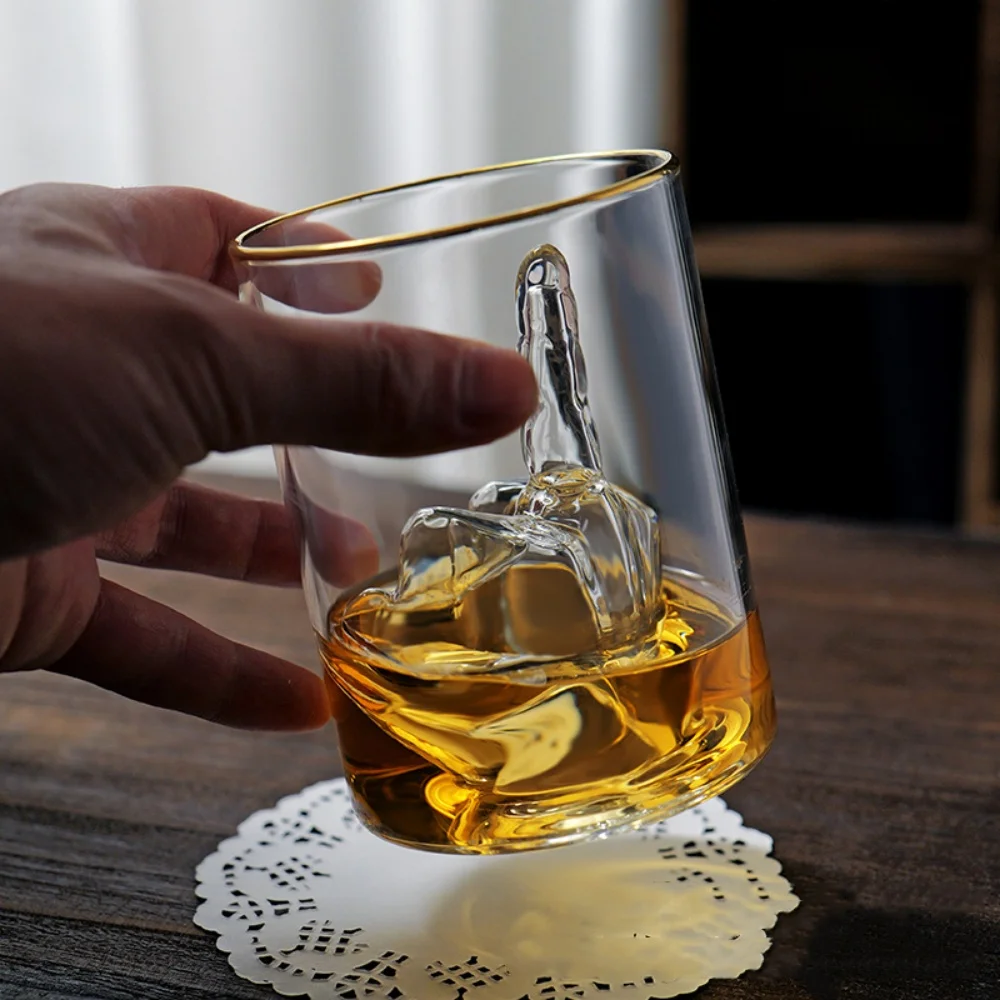 Premium Middle Finger Whiskey Glass with Luxurious Gold Rim Funny up Yours Glass for Home Bar Accessories