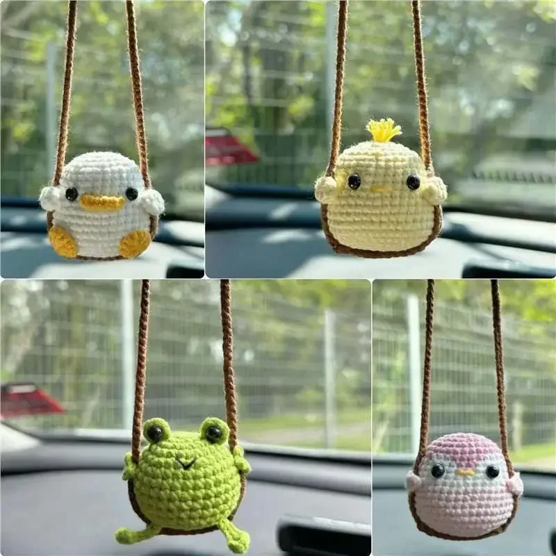 

Decoracion Knitted Animal Pendant Cute Car Mirror Hanging Accessories Handmade Car Accessories Living Room Decoration Mini Ducks