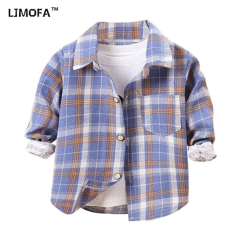 LJMOFA Children's Shirts Children Tops Boys Buffalo Plaid Blouses Baby Casual Shirt Outerwear Clothes Autumn Girls Blouses D431