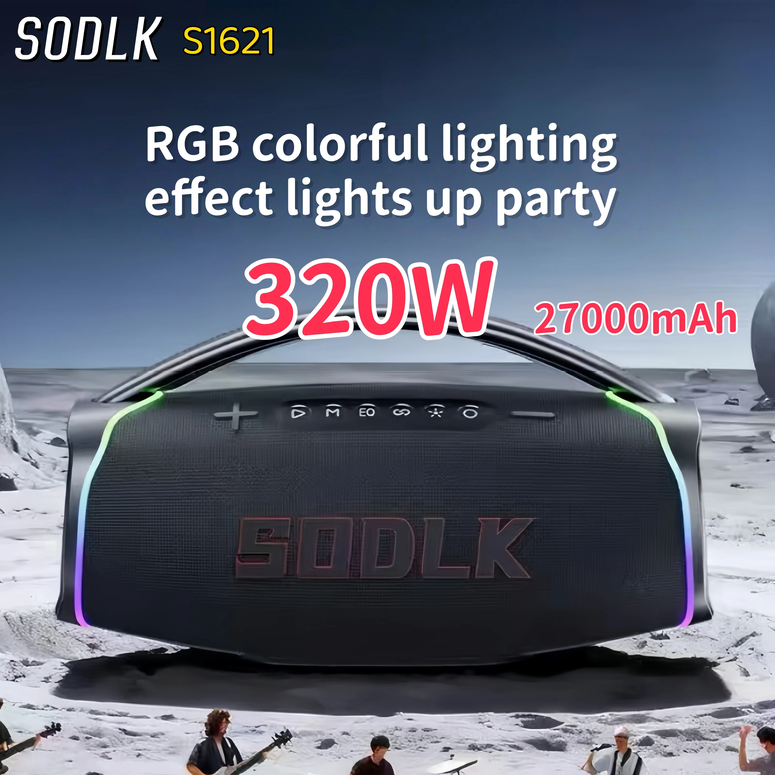 

SODLK 320W Bluetooth-колонка для домашнего кинотеатра и караоке, система для вечеринок на открытом воздухе с RGB-подсветкой, сабвуфер, поддержка TF, USB, AUX, высокая мощность