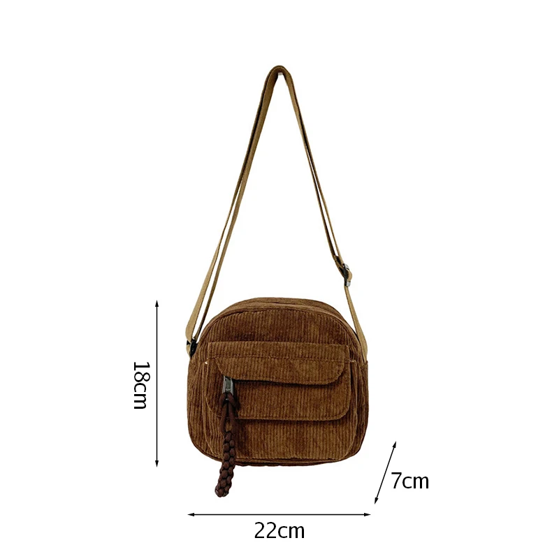 Bolsa de Ombro Pequena Corduroy Feminina, Bolsa Crossbody Menina Adolescente, Bolsa Bonita, Rua Estudantil, Harajuku Coreano, Bolsa Mensageiro