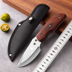 Outdoor Portable Straight Knife with Knife Cover, Stainless Steel Blade, Wooden Handle, Camping and Tourism Outdoor Tools