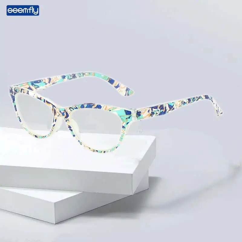 

Seemfly New Anti-Blue Light Reading Glasses for Women Fashionable and Comfortable Printed Eyeglass With Diopter +1 +1.5+2+2.5+4