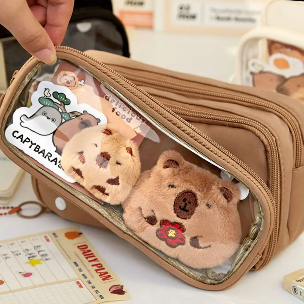 Cute Capybara Pencil Case 10 Layers Multi-functional Pen Bag Detachable Large Capacity Stationery Storage Pouch Student Gift