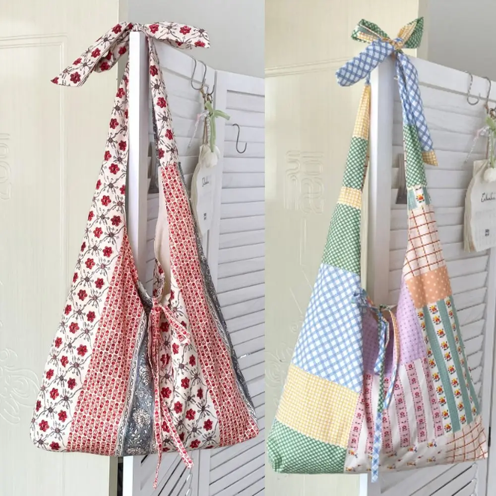 

Cotton Material Floral Print Tote Bag Large Capacity Reusable Large Canvas Bag Floral Print Double-sided Design Shoulder Bag