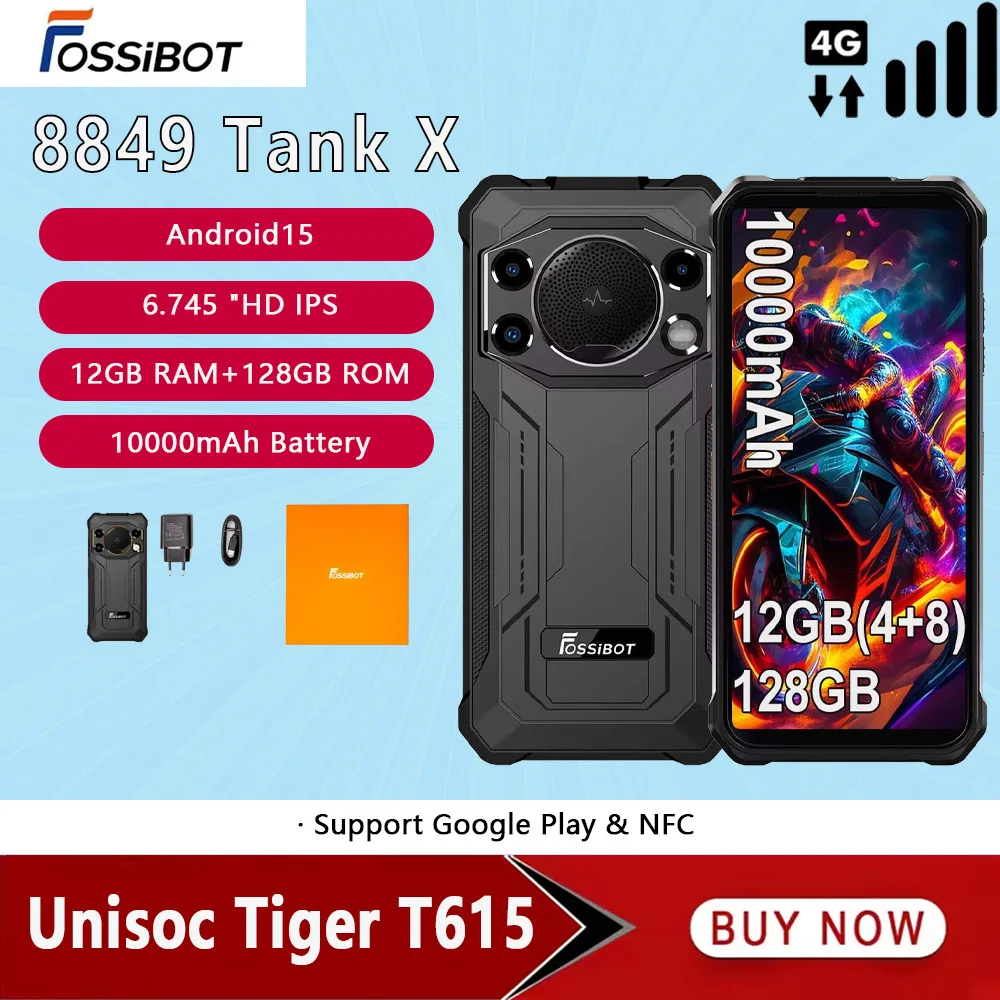 Fossibot F110L Rugged Smartphone 6.745 Inch+IPS Android15 12GB+128GB 10000mAh 50MP T-Flash Card 60Hz HD Mobile Phone NFC/GPS
