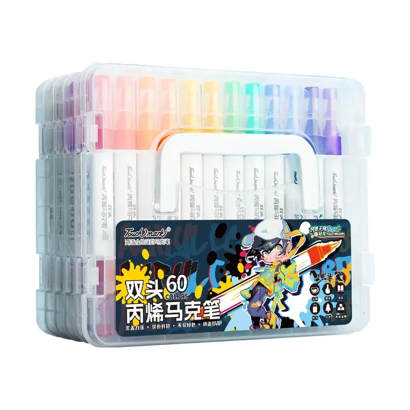 

Маркеры TOUCHMARK 12-60 цветов с акриловой краской и кистевым наконечником для росписи по камню, керамике, фарфору, кружкам, дереву, ткани, холсту