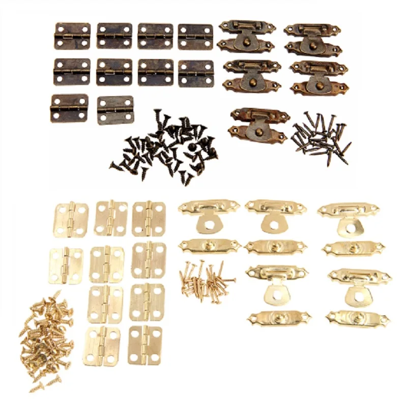 15Pcs Vintage Furniture Hardware Accessories Set Cabinet Hinges with Jewelry Wooden Box Case Toggle Hasp Latch Lock with Screws