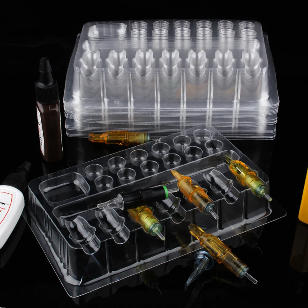 

20 pcs Needle Holder Tray For Tattoo Pigment Caps Disposable Ink Cup Organizer Rack Clear Plastic Kit Accessories