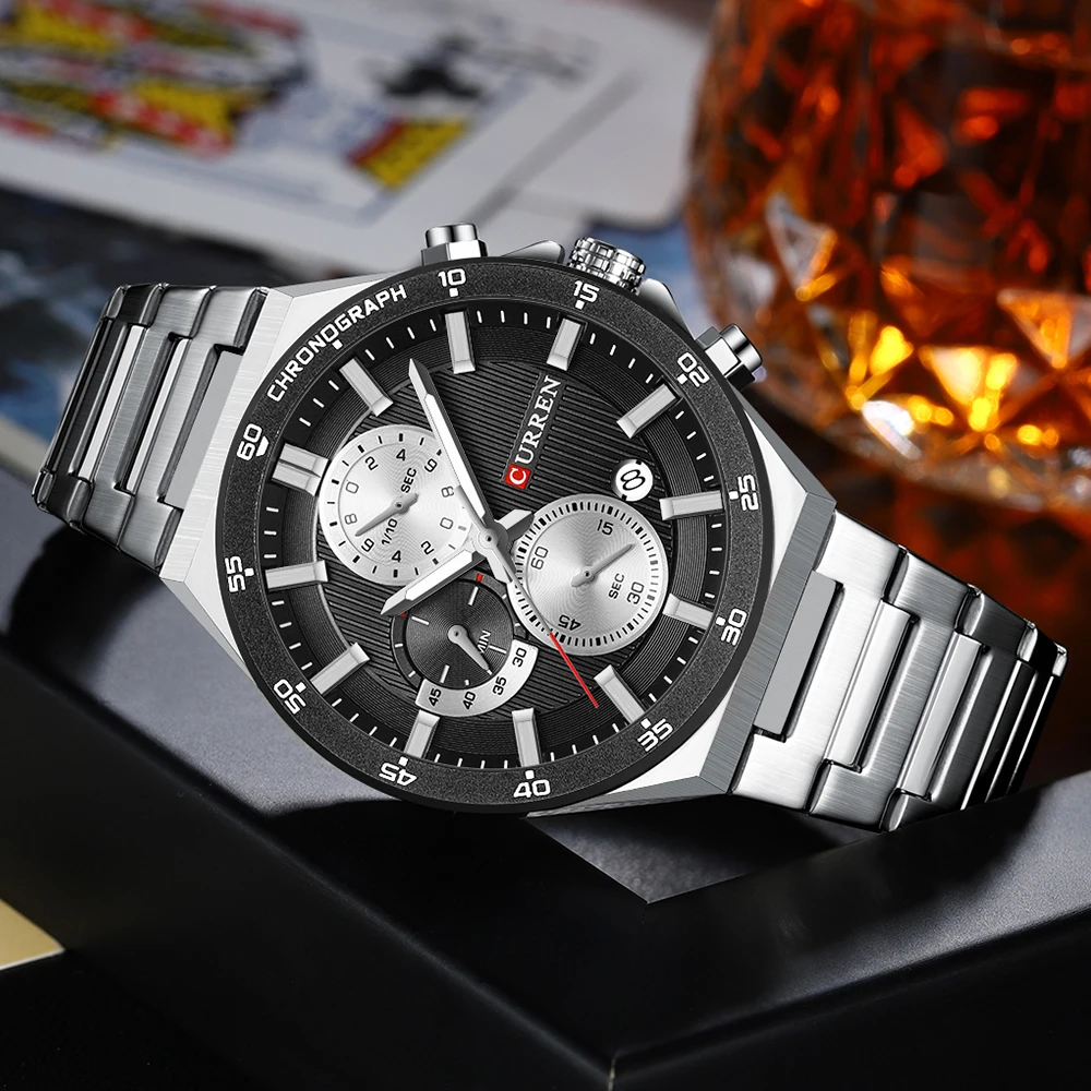 CURREN Mode Man Horloge Chronograaf Datum Waterdicht Lichtgevende Mannen Horloge Roestvrij Staal Luxe Quartz heren Horloges Reloj