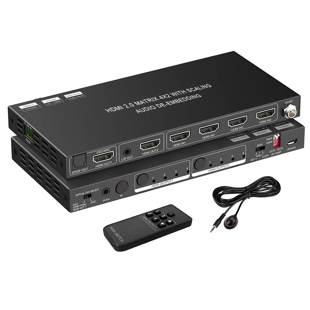 Latest Rs232 Pdif 4X4 Hdmi Matrix Switch 4 Input 2 Output Video Wall Controller Led 4x4 Hdmi Matrix Switch