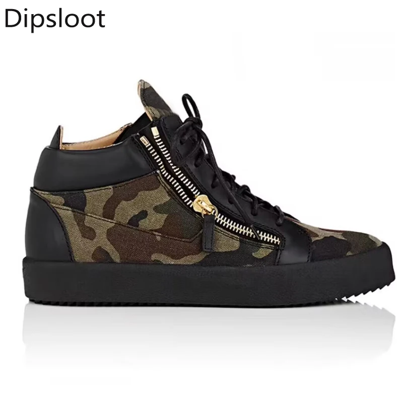 Hot Men Camouflage Cloth High Top Thick Sole Casual Shoes Male Double Zipper Lace -up Sneakers Flat Leisure Trainer Shoes