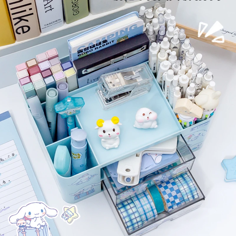 Imagem -04 - Sanrio Grande Capacidade Storage Box Pen Holder Kawaii Gaveta Desktop Organizer Kuromi Melodia Cinnamoroll Papelaria Bonito