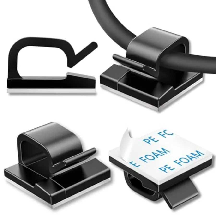 100 Pcs Cable Clips, Adhesive Cable Organizer Cord Holder Wire Clip Wire Management Self Adhesive Hooks Wire Holder for Office,
