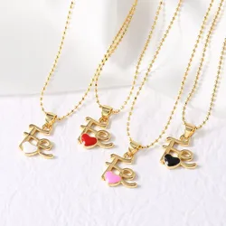 FLOLA Minimalist Red Heart FE Faith Necklaces for Women Gold Plated FE Necklaces Small Jewelry nkeb378